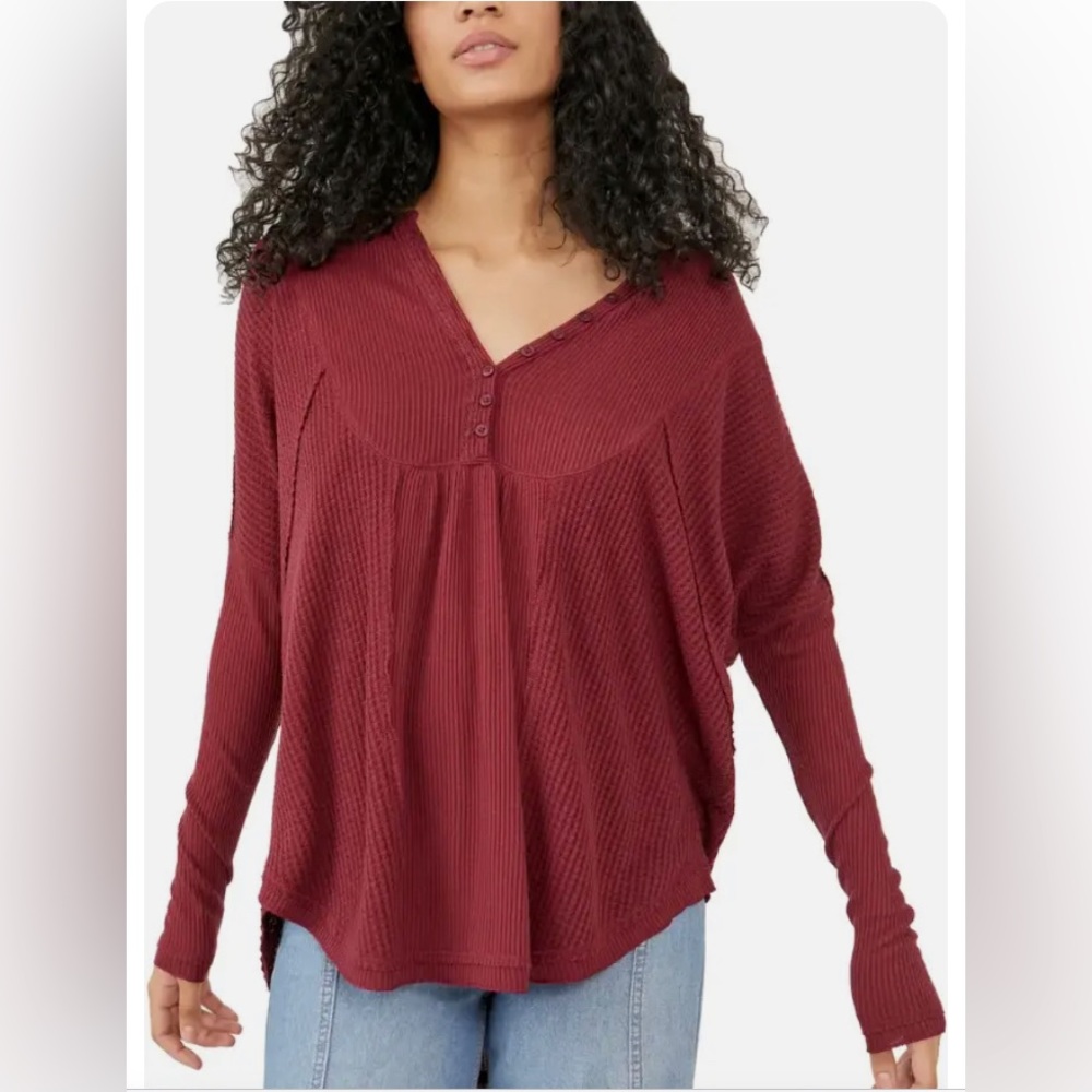 NWOT Free People | Leo Henley Top Zinfandel Dolman Thermal | Sz Small